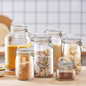 Wholesale new handle glass cereal storage jar cookie jar food storage glass container