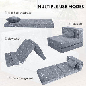 Coussin de canapé pour enfants, tabouret pliant en mousse haute densité pour enfants de 2 à 4 ans avec accoudoirs, couleur grise - Product Image 2