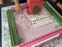 Juego de Mahjong Portátil Plegable de Acrílico Rosa y Verde Haoleku, Diseño Clásico Americano Tropical con Iconos de Loro de la Selva, Flor de Hibisco y Conchas