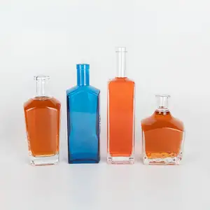 Wholesale 50cl 70cl 75cl Heavy Base Clear Frosted Black Whiskey Spirits Vodka Gin Rum Custom Glass Bottles For Liquor