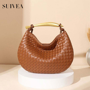 กระเป๋าสะพายไหล่สำหรับผู้หญิงทำด้วยมือวัสดุหลัก PU ผ้าทอเนื้อปลาซาร์ดีนสไตล์เรโทรแฟชั่นชั้นสูง - Product Image 1