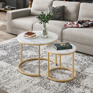 Modern Durable <b>Small</b> Round Tea <b>Table</b> Combination Side <b>Table</b> for Living Room Home Furniture with Metal Iron Marble Top - Product Image 3