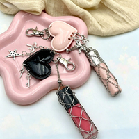 Porte-gloss en acier inoxydable tressé, breloque de sac, étui cœur, pendentif étoile et nœud, ornement mignon pour sac à main, cadeau pour femme