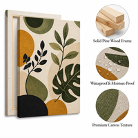 Impression sur toile d'une peinture abstraite botanique bohème, art mural, feuille de Monstera géométrique pour la décoration du salon, de l'hôtel ou de l'appartement
