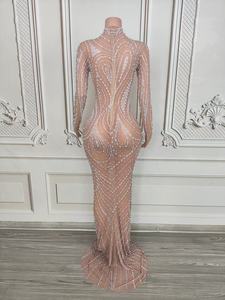 Gaun Mermaid Panjang Menyentuh Lantai dengan Ilusi Seksi, Berlian Imitasi, Mutiara, dan Kerah V untuk Wanita, Cocok untuk Pesta Malam, <span class=keywords><strong>Prom</strong></span>, Pernikahan, Perayaan Ulang Tahun - Product Image 2