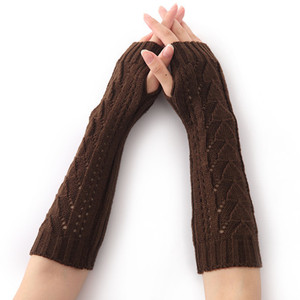 <span class=keywords><strong>Crochet</strong></span> Sans <span class=keywords><strong>Doigts</strong></span> longs Femmes Tricot Manchettes Manches Losange Gants Pouce Trou Mitaines - Product Image 4