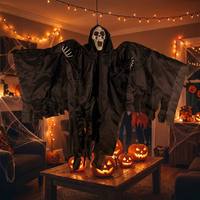 Décoration Grim Reaper grandeur nature 90x120cm à suspendre, crâne hurlant réaliste, accessoire fantôme d'horreur pour Halloween et maison hantée
