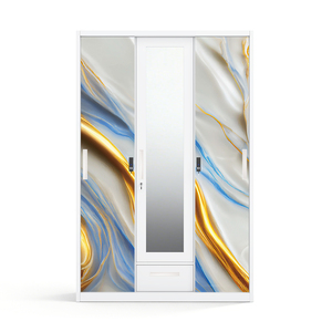 Armoire métallique avec impression, 3 portes coulissantes et miroir, 1200 mm, design en kit - Product Image 1