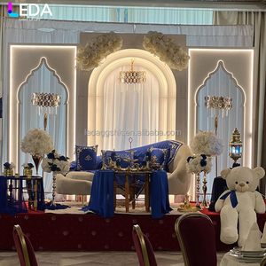 ฉากหลังอะคริลิค LEDA รุ่นโมเดิร์น ปรับแต่งได้ สำหรับงานปาร์ตี้ สีขาว ชุดสามชิ้น พร้อมซุ้มโค้ง LED สำหรับงานแต่งงาน - Product Image 2