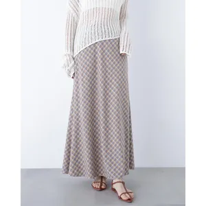 Falda Maxi Casual Elegante a Cuadros de Cintura Alta y Corte en A, Falda Larga de Verano Personalizada para Mujer - Product Image 6