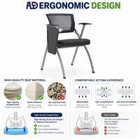 Chaise de formation empilable avec tablette d'écriture pliable, dossier en maille respirante, siège rembourré, base à quatre pieds en métal pour salle de classe et conférence