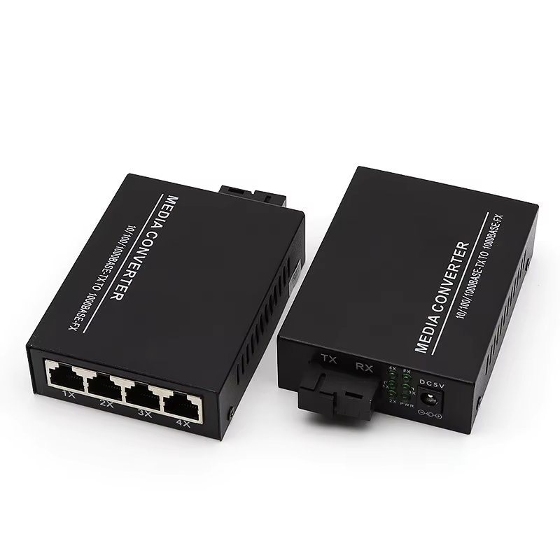 Fiber Media Converter 4 Ethernet 1 Fiber Port 20Km Single Fiber SC Media Transfer Monitoring Network Transmission