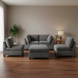 Juego de Sala de Estar Modula de 5 Piezas, Tela Gris, Colección de Muebles Modernos y Contemporáneos para Sala de Estar - Product Image 2