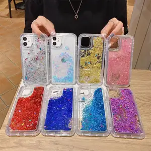 Mode Glitter Quicksand Flüssigkeit Pailletten TPU PC Bling Telefon Fall für iPhone 11 12 13 Pro Max Glänzenden Gehäuse