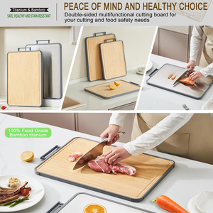 Ustensiles de cuisine sains, <span class=keywords><strong>planche</strong></span> <span class=keywords><strong>à</strong></span> <span class=keywords><strong>découper</strong></span> double face <span class=keywords><strong>en</strong></span> titane et bambou <span class=keywords><strong>personnalisable</strong></span> avec emballage cadeau - Product Image 4