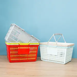 Panier de marché 20 L en plastique d'épicerie de supermarché en gros écologique de haute qualité avec deux poignées colorées