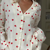 Vêtements de nuit pour femmes été 2 pièces pyjamas femmes vêtements de nuit coeur imprimé coton gaze deux pièces vêtements de détente