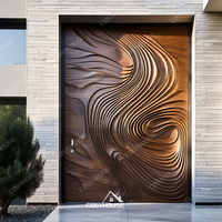 Porte en bois et aluminium sculptée en 3D moderne pour entrée de villa avec motif personnalisé