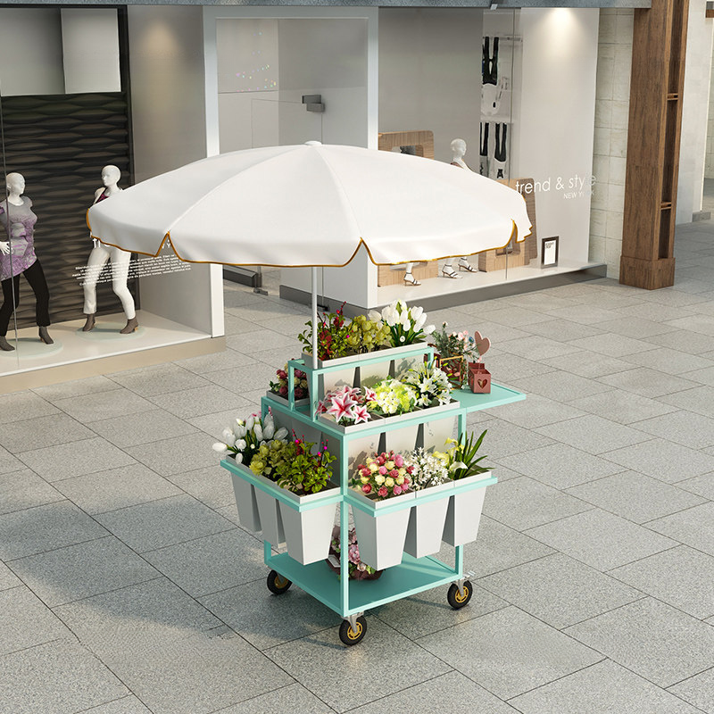 Vert clair avec 18 pots de fleurs et parasols