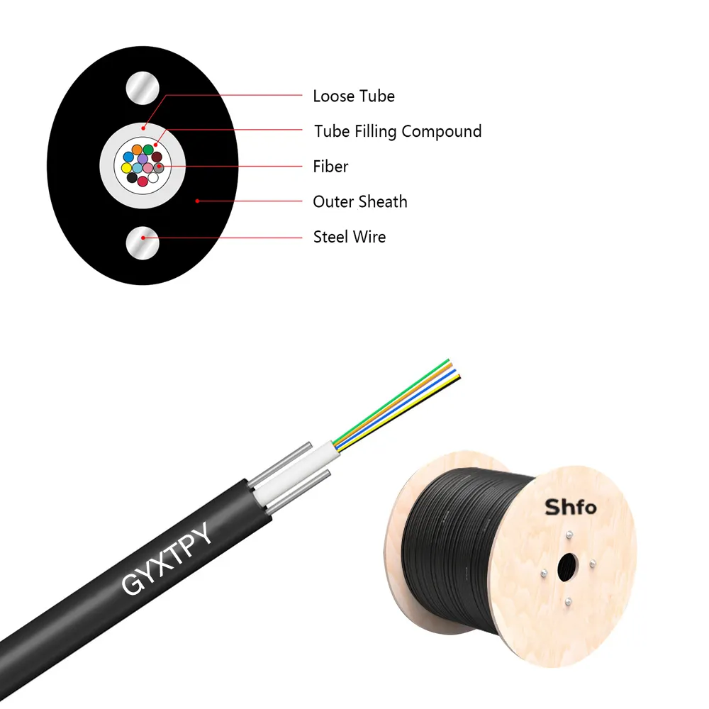 Kabel serat FTTH SHFO-GYXTPY kualitas tinggi GYXTPY G657A G652D Multi Core kabel serat optik Drop FTTH