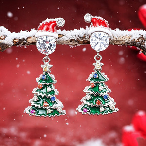 Pendientes colgantes de Papá Noel y árbol de Navidad para mujer, joyería esmaltada, regalo navideño - Product Image 2