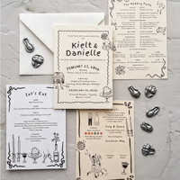 Kit d'invitation de mariage personnalisé haut de gamme en papier couché numérique avec enveloppes, cartes RSVP, cartes de programme, taille personnalisée, conception rapide