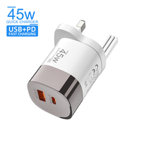 Chargeur mural USB Type-C double port 45W, adaptateur d'alimentation à charge rapide pour téléphone portable, chargeur Type C avec prise EU US UK