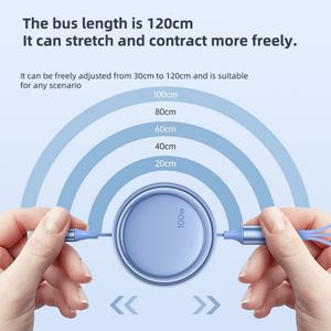 Cable de Carga Rápida 3 en 1 Retráctil de 100W Tipo-C de 1.2m con Logotipo Personalizado, Cable de Datos Multifuncional - Product Image 5