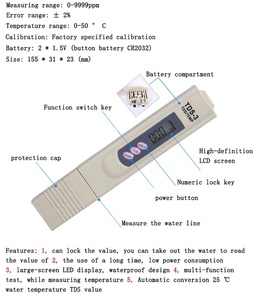 Bút Thử Nước TDS3, Bút Kiểm Tra Chất Lượng Nước, Bút Đo PH TDS-3 Màn Hình LED Kỹ Thuật Số, Đo Nhiệt Độ - Product Image 6