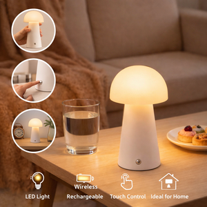 Lampe de table portable sans fil rechargeable à LED moderne et minimaliste en forme de champignon avec commande tactile pour la décoration de la maison, de la chambre à coucher et du café - Product Image 6