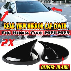 Coque de rétroviseur latéral de voiture aspect noir brillant/fibre de carbone pour Honda Civic 11e génération 2021-2023 - Product Image 2
