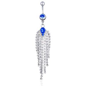 حلقات السرة الكريستالية بتصميم ذيل الطاووس مع سلسلة خرز من الفولاذ المقاوم للصدأ، مجوهرات ثقب للنساء مرصعة بالأحجار الكريمة - Product Image 5