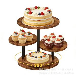 Wood Cake <b>Stand</b> Round Retro Color Durable Birthday Dessert Display Rack Party Tableware 1 <b>Pc</b> - Product Image 5