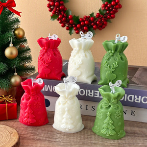 <b>Christmas</b> Gift Bag & Gift Box Shaped <b>Scented</b> <b>Candle</b> Emboss Pattern Wax <b>Candle</b> Holiday Tabletop Decoration - Product Image 3