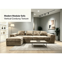 Ensemble de canapés modulaires en velours côtelé pour salon, coussins amovibles, profil bas, grande surface d'assise, support épais, bords surpiqués, mobilier