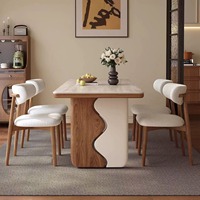 Table à manger rectangulaire en pierre frittée et bois massif crème de style français moderne, vente directe d'usine pour mobilier de salle à manger