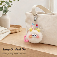 Porte-clés Pompon Doux et Mignon, Breloque de Sac Perlée pour Sac à Dos, Sac à Main et Clés