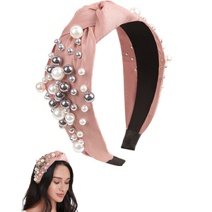 Hua Liyu – bandeau en perles rose avec perles et nœuds, coiffe pour femmes, accessoire de mode - Product Image 1
