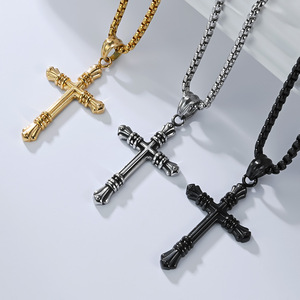 Cross-border retro-style stainless steel <b>chain</b> cross necklace for men, niche <b>titanium</b> steel pendant sweater <b>chain</b> jewelry. - Product Image 2