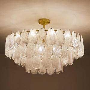 Lustre artisanal en verre texturé biologique, suspension de luxe à plusieurs niveaux effet marbré, lampe suspendue en laiton doré pour grand salon - Product Image 2