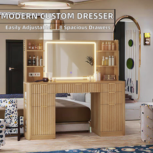 <span class=keywords><strong>Commode</strong></span> moderne en bois sur mesure avec panneau grillagé, prise murale à trois couleurs, lampe à changement de couleur, sèche-cheveux, produits pour bureaux - Product Image 3