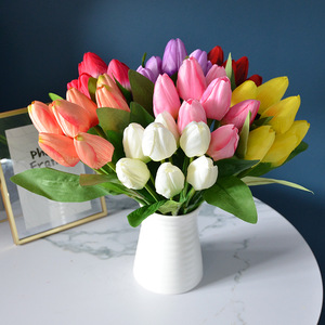 Dongchen Crafts <b>Artificial</b> Tulip Bouquet 7 Pieces Silk <b>Flower</b> <b>Arrangement</b> Home Decoration Minimalist Style - Product Image 1