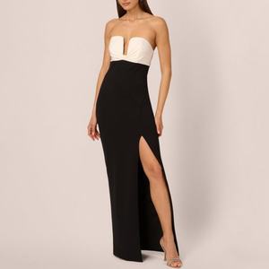 Vestido Midi Bodycon Negro Sexy Personalizado OEM para Fiesta de Noche, con Bloques de Color, Sin Tirantes y Abertura Lateral, para Club - Product Image 2