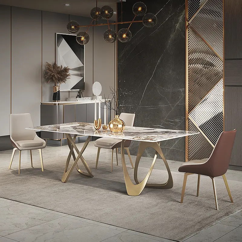 Set meja makan minimalis, Modern hemat ruang kaca mewah meja makan kursi dan meja makan