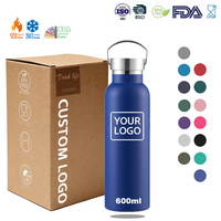 Botella de Agua Portátil de Acero Inoxidable de 600 ml (20 oz) con Tapa Versátil, Múltiples Colores para Regalo Promocional en Tiendas Minoristas