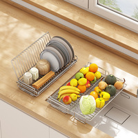 Égouttoir de cuisine pliable en métal sur pied à un niveau pour vaisselle et ustensiles