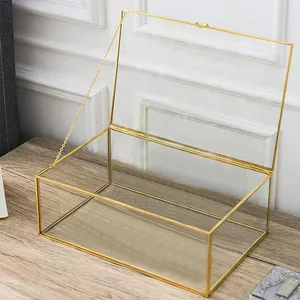 Glass Jewelry Box with Hinged Lid for Women and Girls Suitable for Storage Jewelry, Trinkets Flowers Vintage Brass Frame