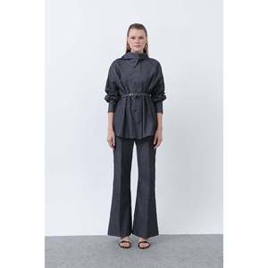 Loreen Women's Burgundy <b>Wrap</b> Neck Belt Detailed Denim Pants Set - Stylish Two-Piece Outfit for Casual and Elegant Wear - Product Image 2