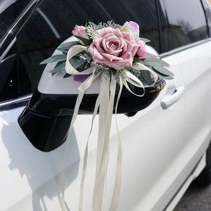 Elegante Decoración Vintage Desmontable para Espejo de Coche de Boda en <span class=keywords><strong>Color</strong></span> <span class=keywords><strong>Rosa</strong></span> Empolvado, Flor Artificial con Cinta para Manija de Puerta y Respaldo de Silla - Product Image 3