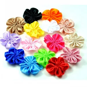 2" 16colors DIY Satin Ribbon Petal Flower For Hair Accessories Artificial Ruffled Fabric Flowers For Kids Headbands